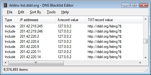 DNS Blacklist Editor - screen shot